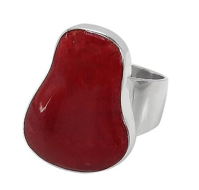 Sterling Silver, 19-20×13-19mm Free Form Shape Sponge Coral Stone Ring, Colour And Size May Vary