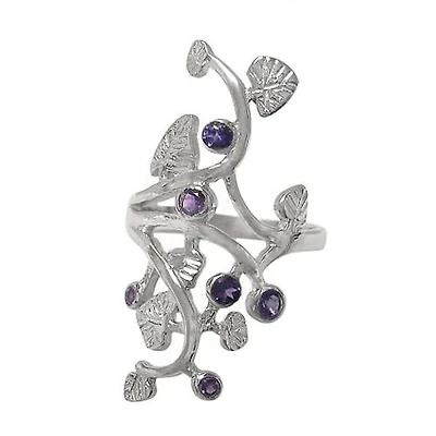 Sterling Silver With Rhodium, Leaf Design Ring With 4mm Stones, 39×17 Width