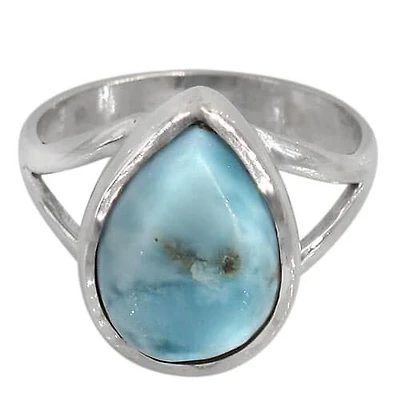 Sterling Silver With Rhodium, 13X9mm Larimar Stone Ring With 3mm Band, Colour And Size May Vary