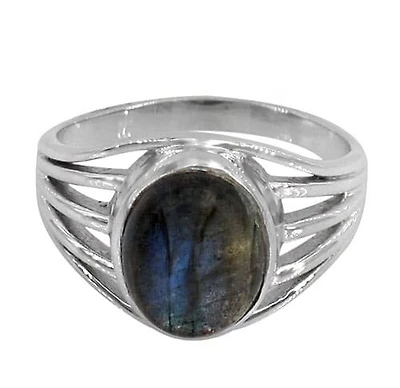 Sterling Silver With Rhodium, 11X9mm  Stone Ring, Colour And Size May Vary