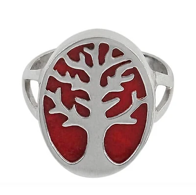 Sterling Silver With Rhodium, Tree Of Life Ring With 20X15mm Stone, Colour And Size May Vary