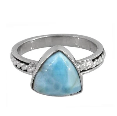 Sterling Silver With Rhodium, 11X11mm Larimar Stone Ring With 3mm Band, Colour And Size May Vary