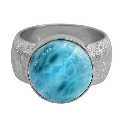 Sterling Silver With Rhodium, 15mm Larimar Stone Ring With 10mm Band, Colour And Size May Vary