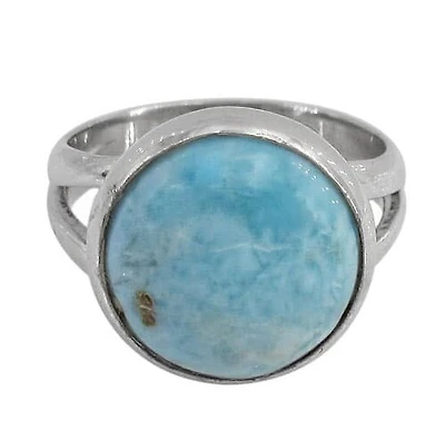 Sterling Silver With Rhodium, 15mm Larimar Stone Ring, Colour And Size May Vary