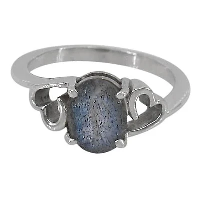 Sterling Silver With Rhodium, 9X7mm Stone Ring With Heart Design, Colour And Size May Vary
