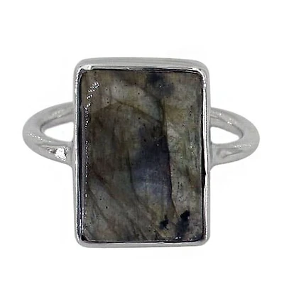 Sterling Silver With Rhodium, 17X12mm Stone Ring With 2mm Band, Colour And Size May Vary