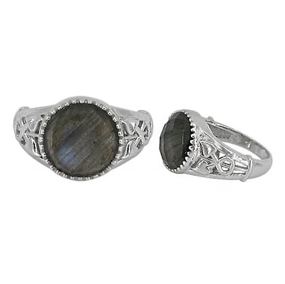 Sterling Silver With Rhodium, 12Mm Stone Ring, Colour And Size May Vary.