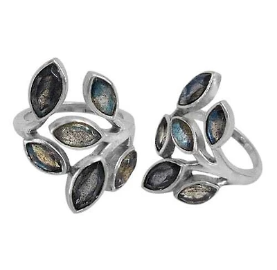Sterling Silver With Rhodium, Leaf Deign Ring With 10X6mm Stone (Largest) Colour And Size May Vary
