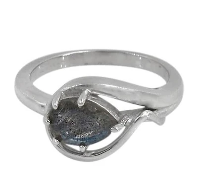 Sterling Silver With Rhodium, 6X9mm Stone Ring, Colour And Size May Vary