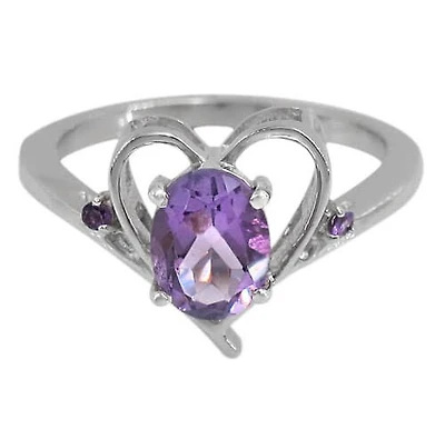 Sterling Silver With Rhodium, Heart Ring With 8X5mm Stone