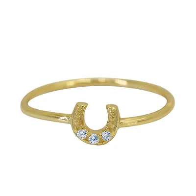 Sterling Silver With Gold, 5mm Horseshoe Ring With Cubic Zirconia