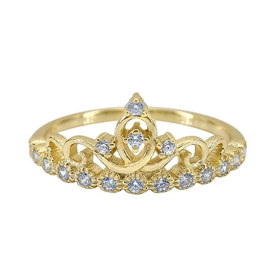Sterling Silver With Gold, 10mm Crown Ring With Cubic Zirconia, 1mm Band