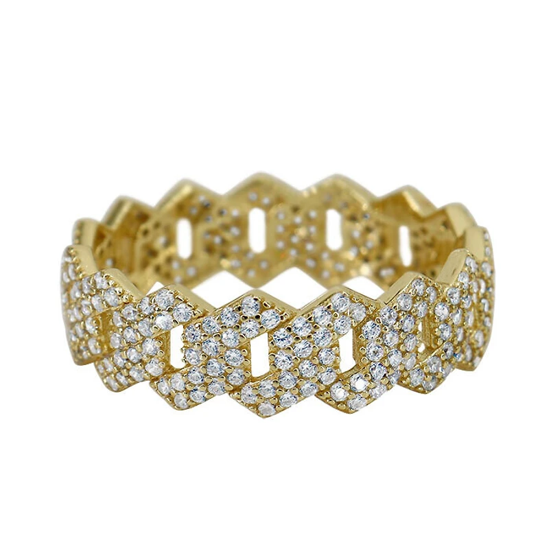 Sterling Silver With Gold, 7.5mm Cuban Ring With Cubic Zirconia