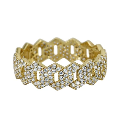 Sterling Silver With Gold, 7.5mm Cuban Ring With Cubic Zirconia