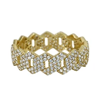 Sterling Silver With Gold, 7.5mm Cuban Ring With Cubic Zirconia