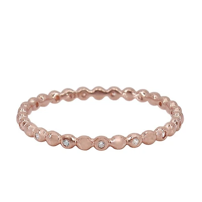 Sterling Silver With Rose Gold, 2mm Stack Able Ring With Cubic Zirconia