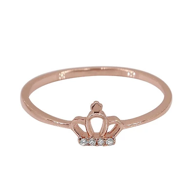 Sterling Silver With Rose Gold, 6X7mm Crown Ring With Cubic Zirconia, 1mm Band.