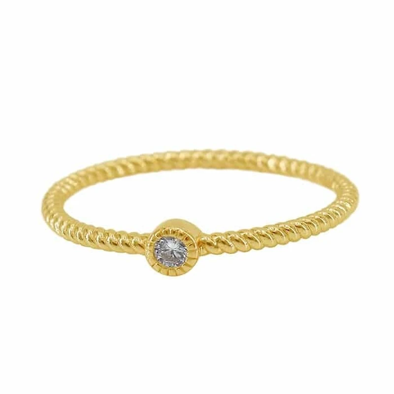 Sterling Silver With Gold, 3mm Cubic Zirconia Ring