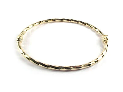 10K Yellow Gold Twisted Grooved Bangle Bracelet
