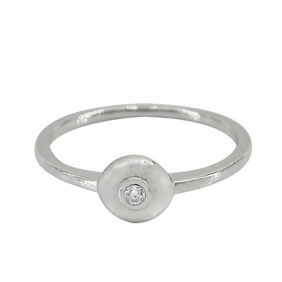 Sterling Silver With Rhodium,6.5mm Round Ring With Cubic Zirconia, 1mm Band