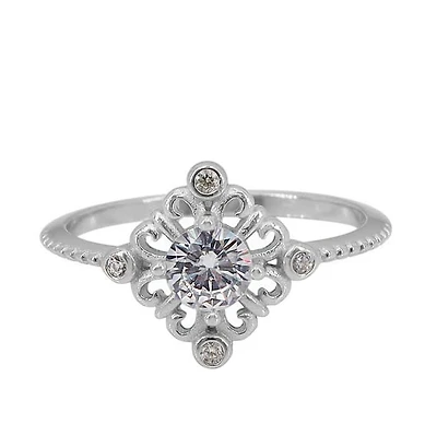 Sterling Silver With Rhodium, 5mm Cubic Zirconia Filigree Ring