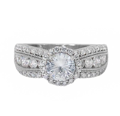 Sterling Silver With Rhodium, 10mm Round Cubic Zirconia Ring, 10mm Width