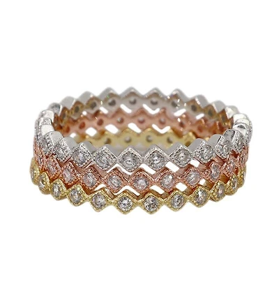 Sterling Silver, 3 Tone Stackable Ring Set With Cubic Zircnia