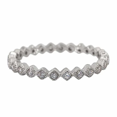 Sterling Silver With Rhodium, Stackable Ring With Cubic Zirconia