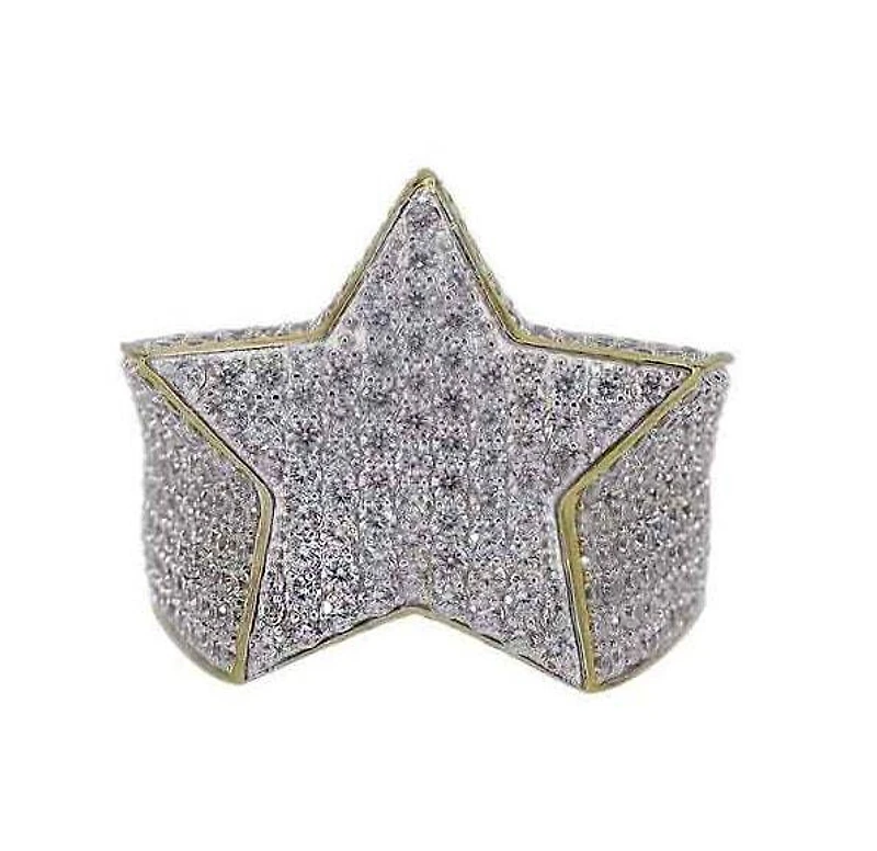 Sterling Silver With Gold, 25X24mm Star Ring With Cubic Zirconia