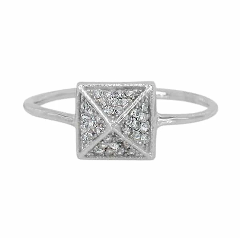 Sterling Silver With Rhodium, 8X8mm Pyramid Ring With Cubic Zirconia