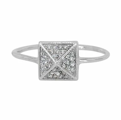 Sterling Silver With Rhodium, 8X8mm Pyramid Ring With Cubic Zirconia
