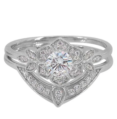 Sterling Silver With Rhodium, Pc Set, Cubic Zirconia Ring, 1.5mm Band