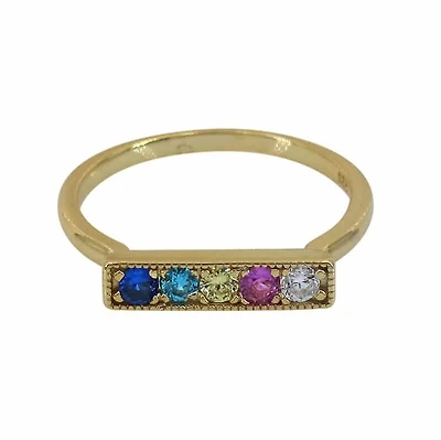 Sterling Silver With Gold, Cubic Zirconia Ring, 15×3.5mm Bar And 1.5m Band