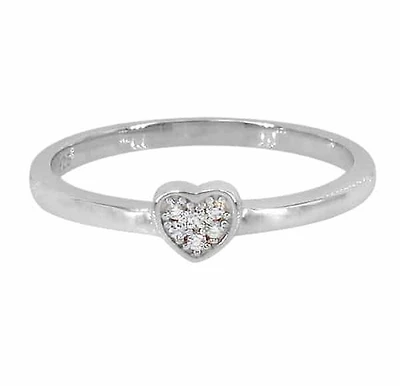 Sterling Silver With Rhodium, 5X5mm Heart Ring With Cubic Zirconia, 1.5mm Band