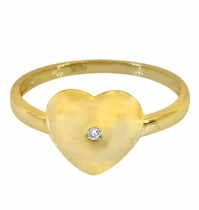 Sterling Silver With Gold, 11X10Mm Heart Ring With Cubic Zirconia, 2mm Band