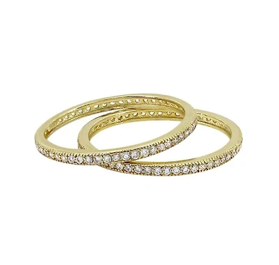 Sterling Silver With Gold, 1.5mm Band With Cubic Zirconia. Sold In Set Of 2 Pieces