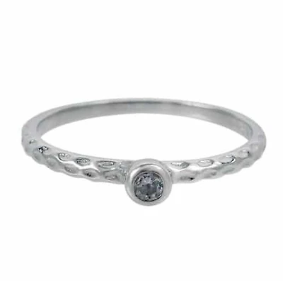 Sterling Silver With Rhodium, 3.5mm Cubic Zirconia Ring With Hammered Band.