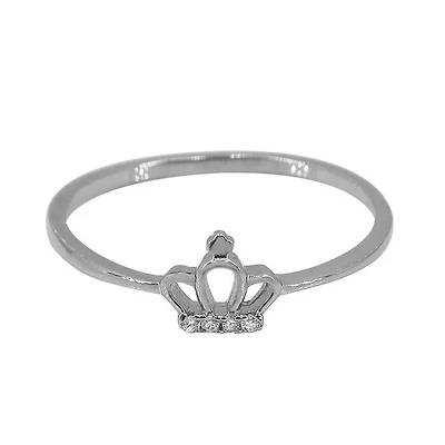 Sterling Silver With Rhodium, 6X7mm Crown Ring With Cubic Zirconia, 1mm Band.