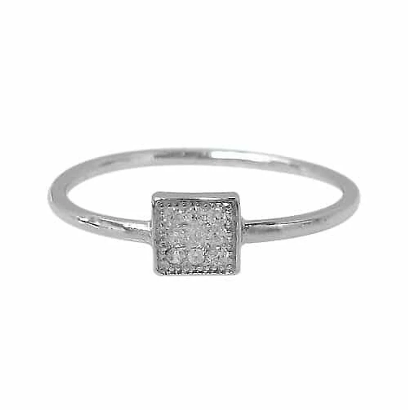Sterling Silver With Rhodium, 5X5mm Square Ring With Cubic Zirconia