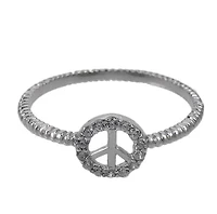 Sterling Silver With Rhodium, 7mm Peace Sign Ring With Cubic Zirconia