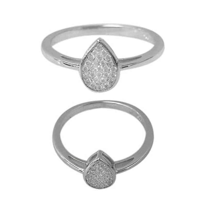 Sterling Silver With Rhodium, 9mm Teardrop Shape Ring With Cubic Zirconia.