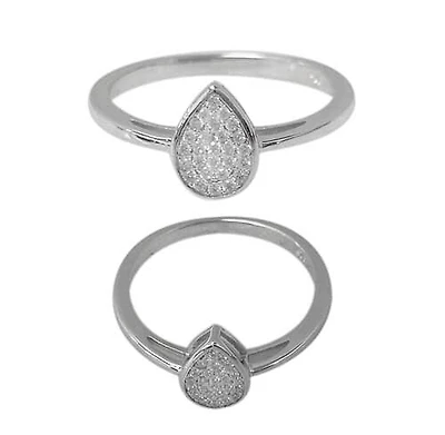 Sterling Silver With Rhodium, 9mm Teardrop Shape Ring With Cubic Zirconia.