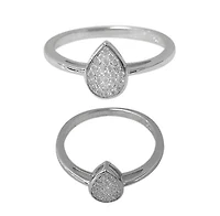Sterling Silver With Rhodium, 9mm Teardrop Shape Ring With Cubic Zirconia.
