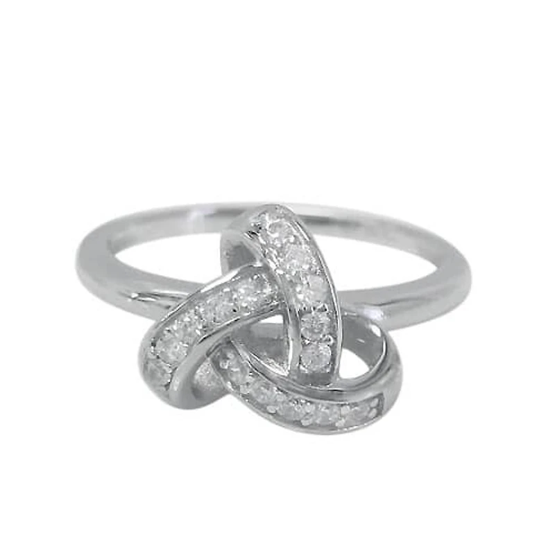 Sterling Silver With Rhodium, 11mm Love Knot Ring With Cubic Zirconia