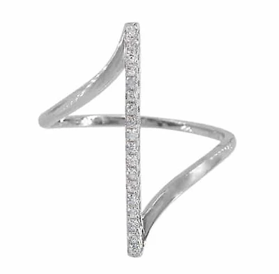 Sterling Silver With Rhodium, 24mm Vertical Bar Ring With Cubic Zirconia, 1mm Band
