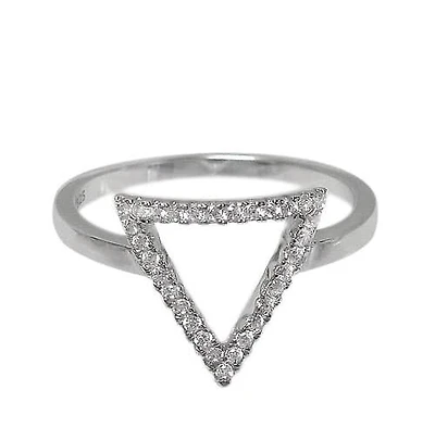 Sterling Silver With Rhodium, 12X13mm Triangle Stack Ring With Cubic Zirconia