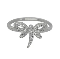 Sterling Silver With Rhodium, 11mm Dragonfly Ring With Cubic Zirconia