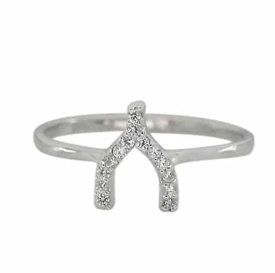 Sterling Silver With Rhodium, 9mm Wish Bone Ring With Cubic Zirconia
