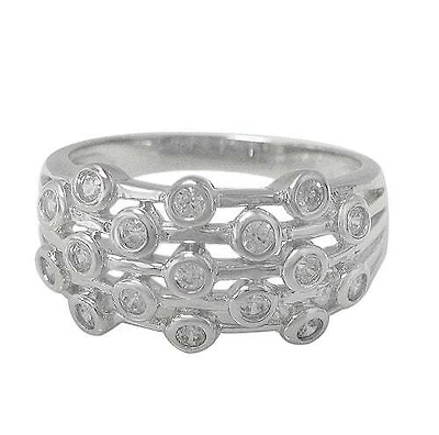 Sterling Silver With Rhodium, Multi Line Ring With Cubic Zirconia