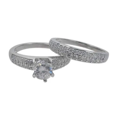 Sterling Silver With Rhodium, Ring Set With 6mm Cubic Zirconia